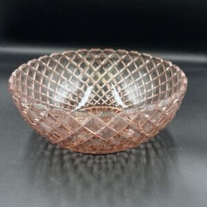 Anchor Hocking waterford waffle pink depression glass bowl 8 1/4"